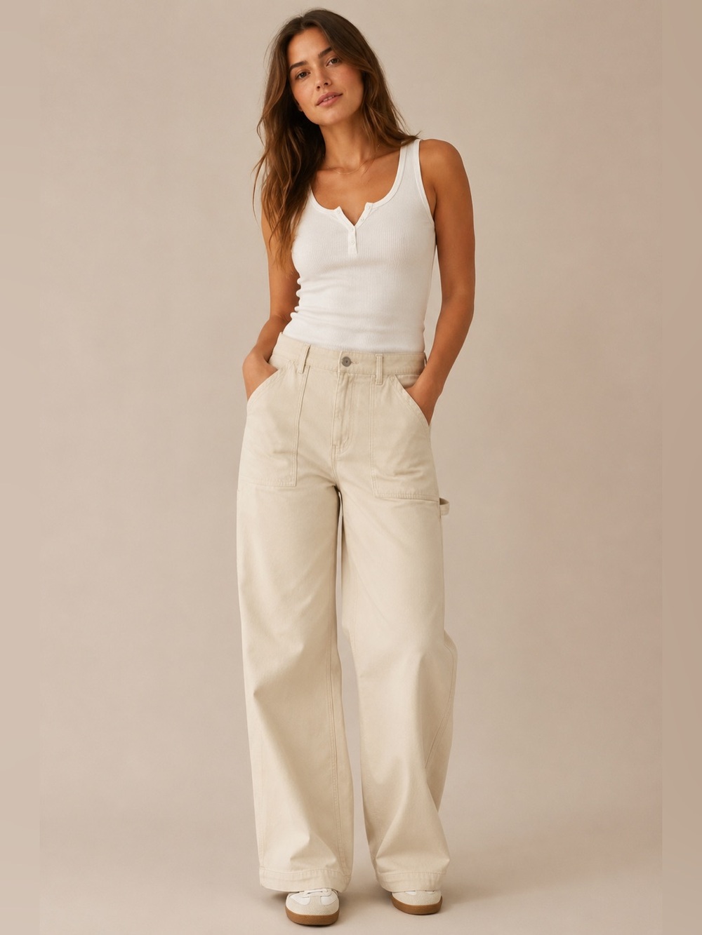 American Eagle Dreamy Drape Super High-Waisted Baggy Wide Leg Pant Ivory Size 16
